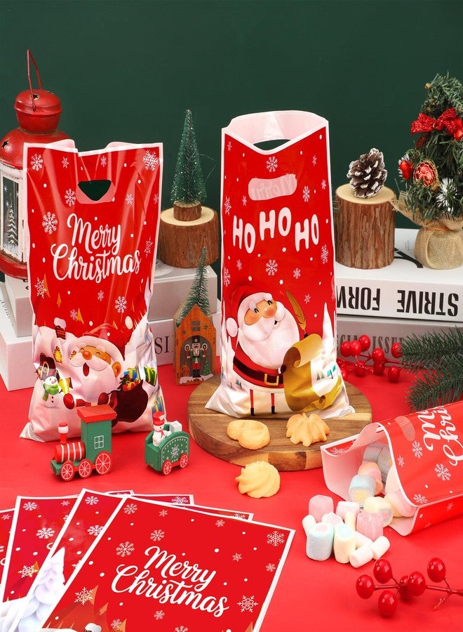 peony man 60 PCS Merry Christmas Goodie Bags Santa Claus Plastic Gift Bag with Handle Xmas Cute Double-Sided Printed Treat Candy Bags Xmas Theme Red Party Favor Bag for Winter Holiday Party Supplies - Image 4